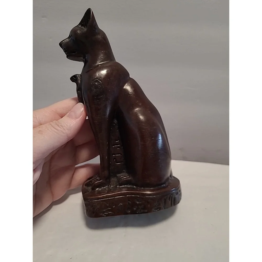 Vintage Carved Brown Bastet Egyptian Cat Figurine 6